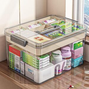 Clear Medicine Storage Box with Handle Home Organizer