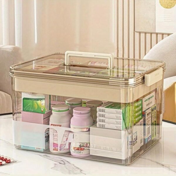 Clear Medicine Storage Box with Handle Home Organizer